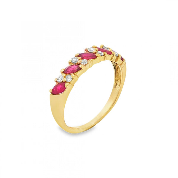 9ct Yellow Gold Ruby & Diamond Half-Eternity Ring - Size L -1.8g