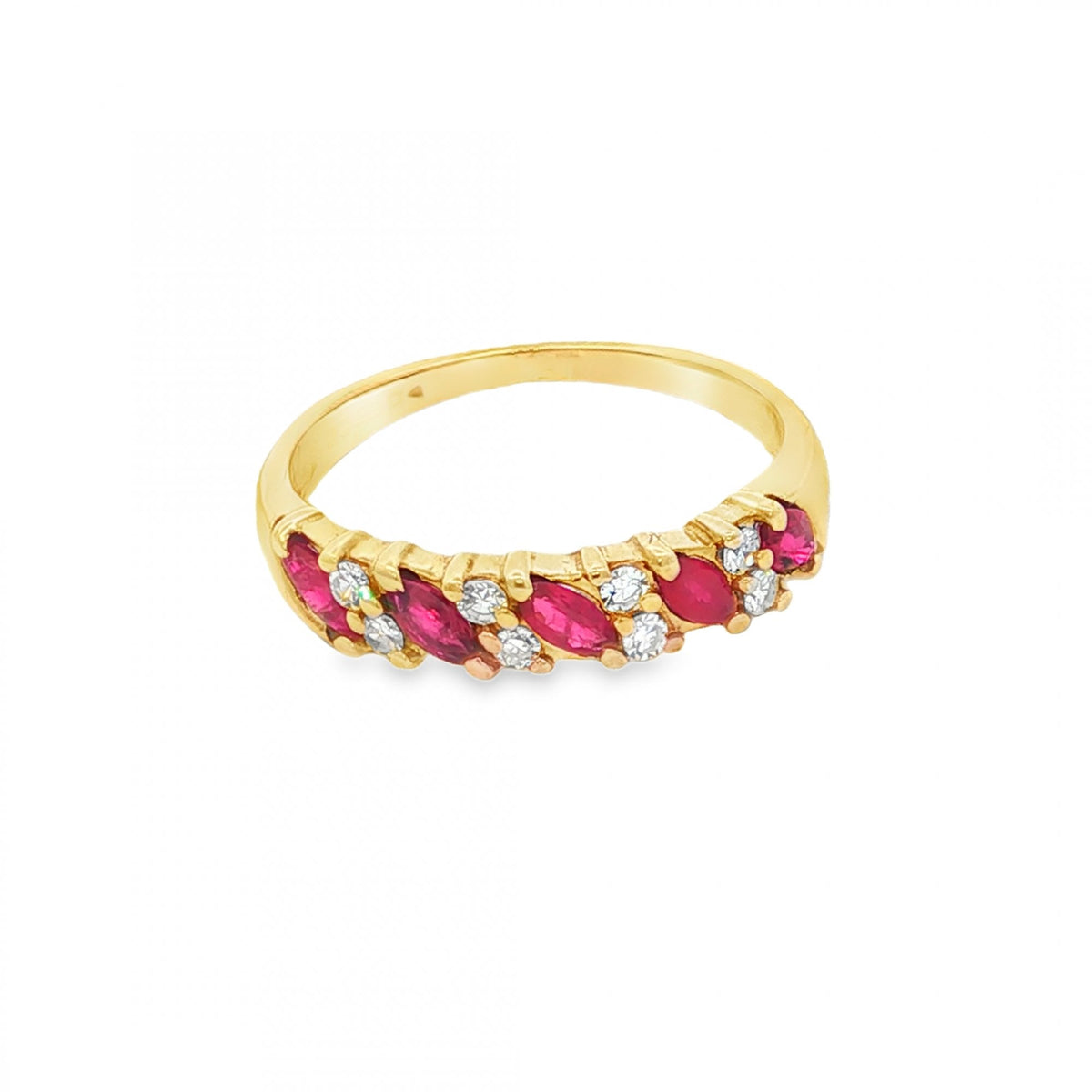 9ct Yellow Gold Ruby & Diamond Half-Eternity Ring - Size L -1.8g
