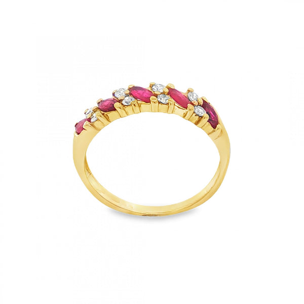 9ct Yellow Gold Ruby & Diamond Half-Eternity Ring - Size L -1.8g