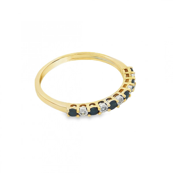 9ct Yellow Gold Sapphire & Diamond Half-Eternity Ring - Size Q