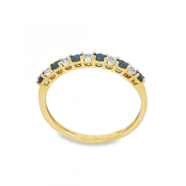 9ct Yellow Gold Sapphire & Diamond Half-Eternity Ring - Size Q