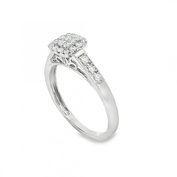 9ct Yellow Gold Diamond Cluster Ring - Size N - 0.33ct