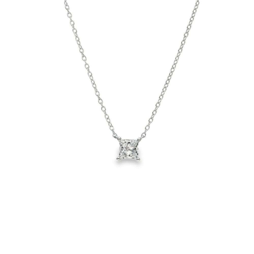 0.50ct White Gold Princess Diamond Pendant & Chain - D/E/VS1