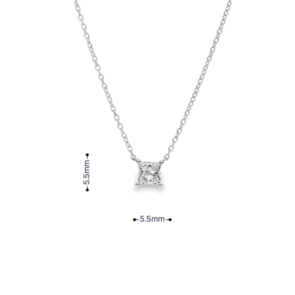 0.50ct White Gold Princess Diamond Pendant & Chain - D/E/VS1