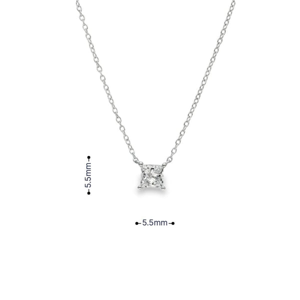 0.50ct White Gold Princess Diamond Pendant & Chain - D/E/VS1