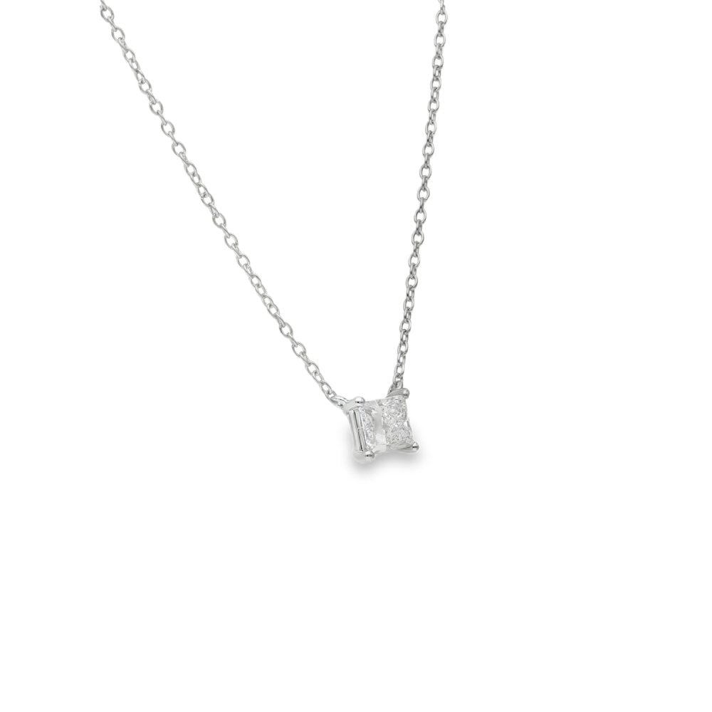 0.50ct White Gold Princess Diamond Pendant & Chain - D/E/VS1