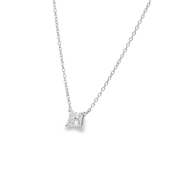 0.50ct White Gold Princess Diamond Pendant & Chain - D/E/VS1