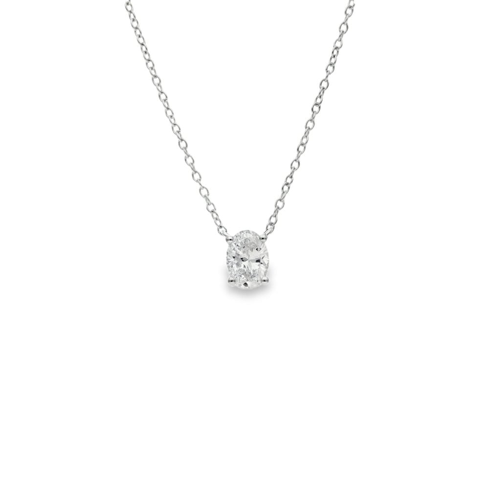 0.50ct White Gold Oval-Cut Diamond Pendant & Chain - D/E/VS1