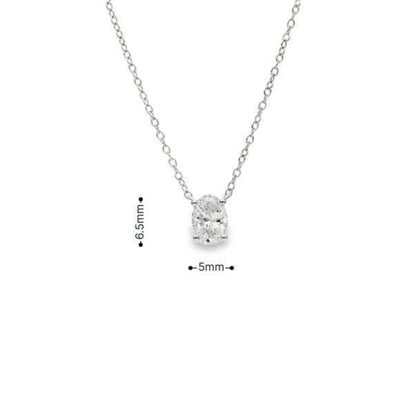 0.50ct White Gold Oval-Cut Diamond Pendant & Chain - D/E/VS1