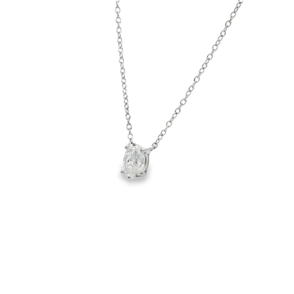 0.50ct White Gold Oval-Cut Diamond Pendant & Chain - D/E/VS1