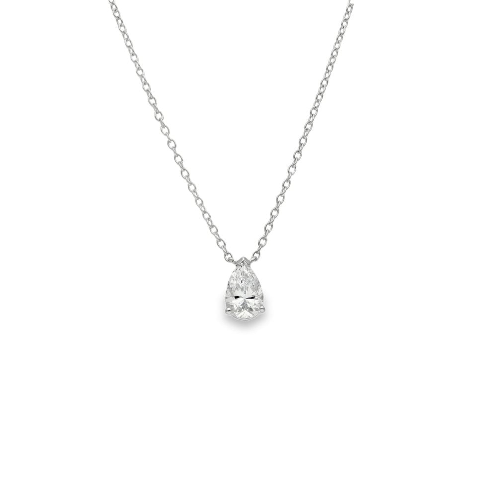 0.50ct White Gold Pear-Cut Diamond Pendant & Chain - D/E/VS1