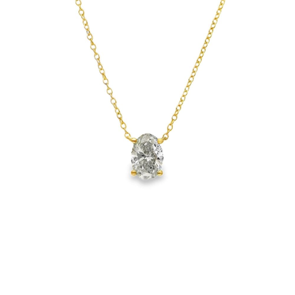 1.00ct Yellow Gold Oval-Cut Diamond Pendant & Chain - D/E/VS1