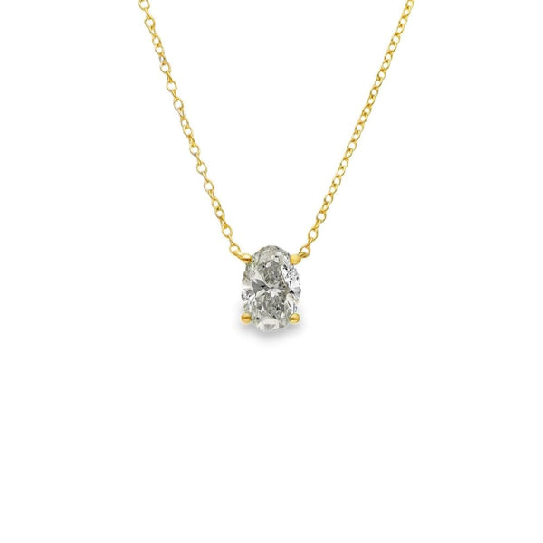 1.00ct Yellow Gold Oval-Cut Diamond Pendant & Chain - D/E/VS1