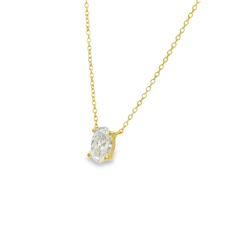 1.00ct Yellow Gold Oval-Cut Diamond Pendant & Chain - D/E/VS1
