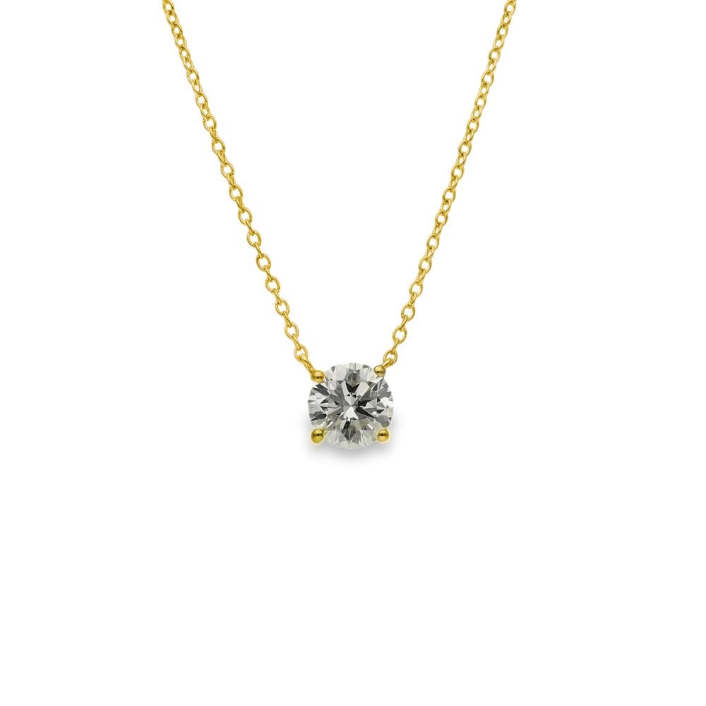 1.00ct Yellow Gold Round-Cut Diamond Pendant & Chain - D/E/VS1