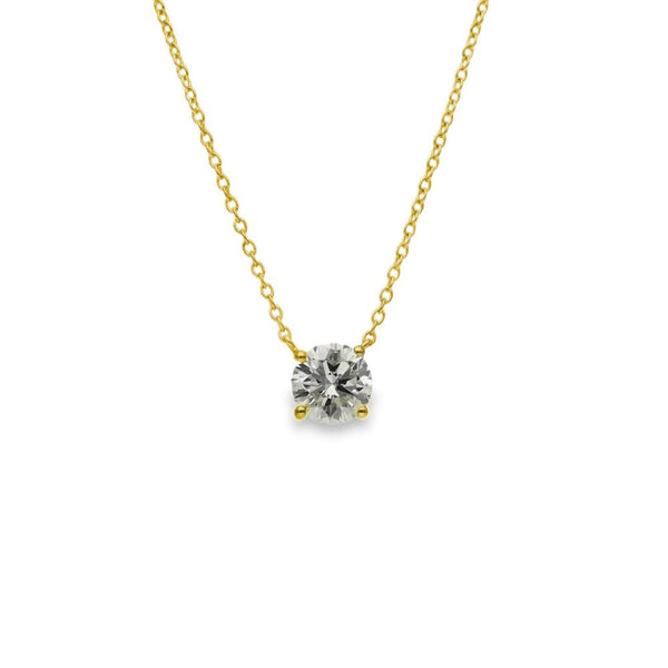 1.00ct Yellow Gold Round-Cut Diamond Pendant & Chain - D/E/VS1