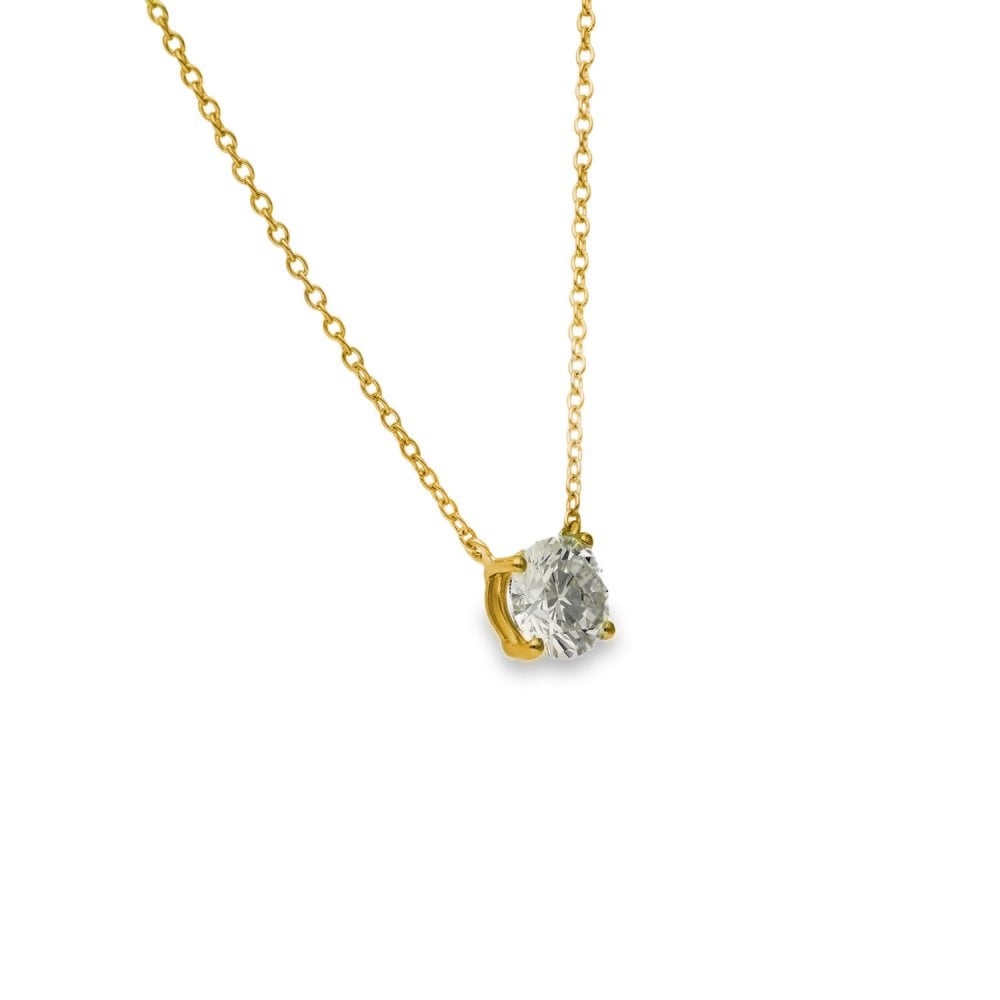 1.00ct Yellow Gold Round-Cut Diamond Pendant & Chain - D/E/VS1