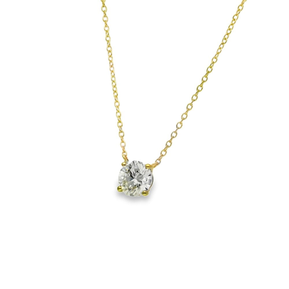 1.00ct Yellow Gold Round-Cut Diamond Pendant & Chain - D/E/VS1