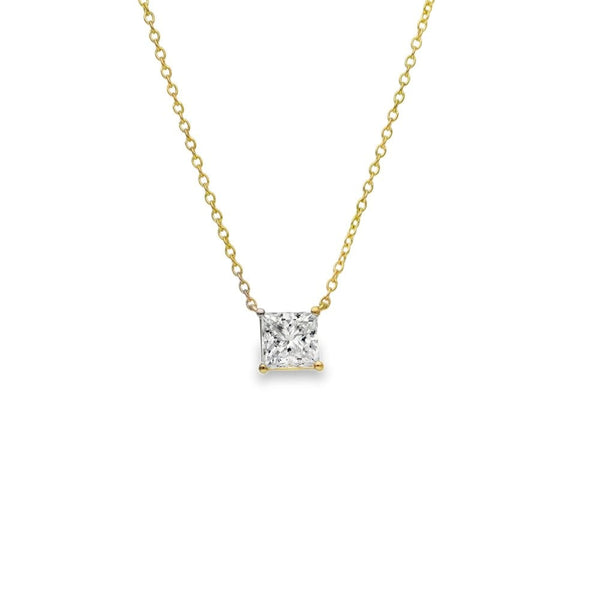 1.00ct Yellow Gold Princess Diamond Pendant & Chain - D/E/VS1