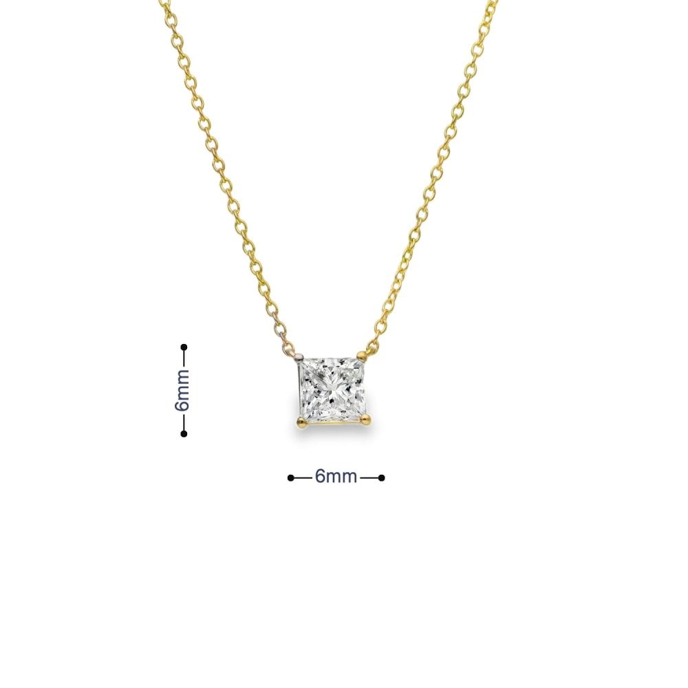 1.00ct Yellow Gold Princess Diamond Pendant & Chain - D/E/VS1
