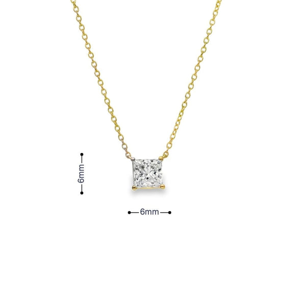 1.00ct Yellow Gold Princess Diamond Pendant & Chain - D/E/VS1