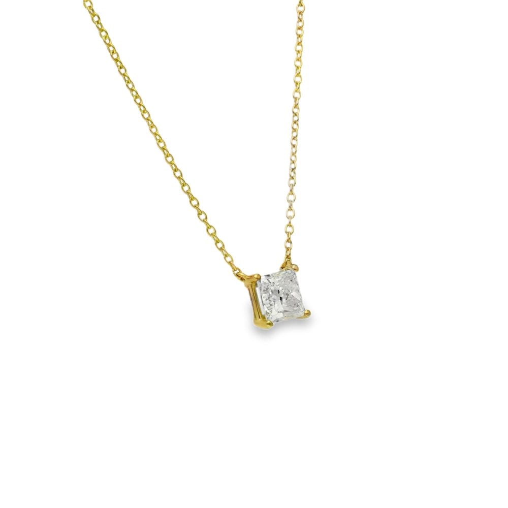 1.00ct Yellow Gold Princess Diamond Pendant & Chain - D/E/VS1