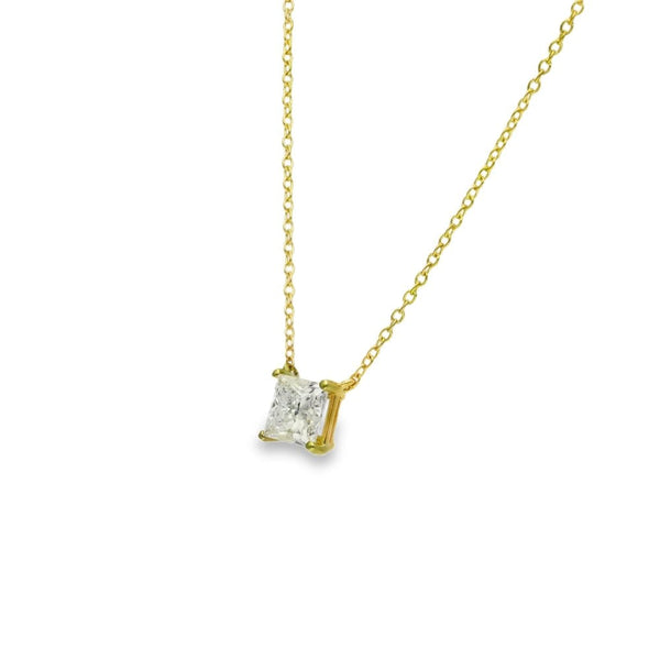 1.00ct Yellow Gold Princess Diamond Pendant & Chain - D/E/VS1