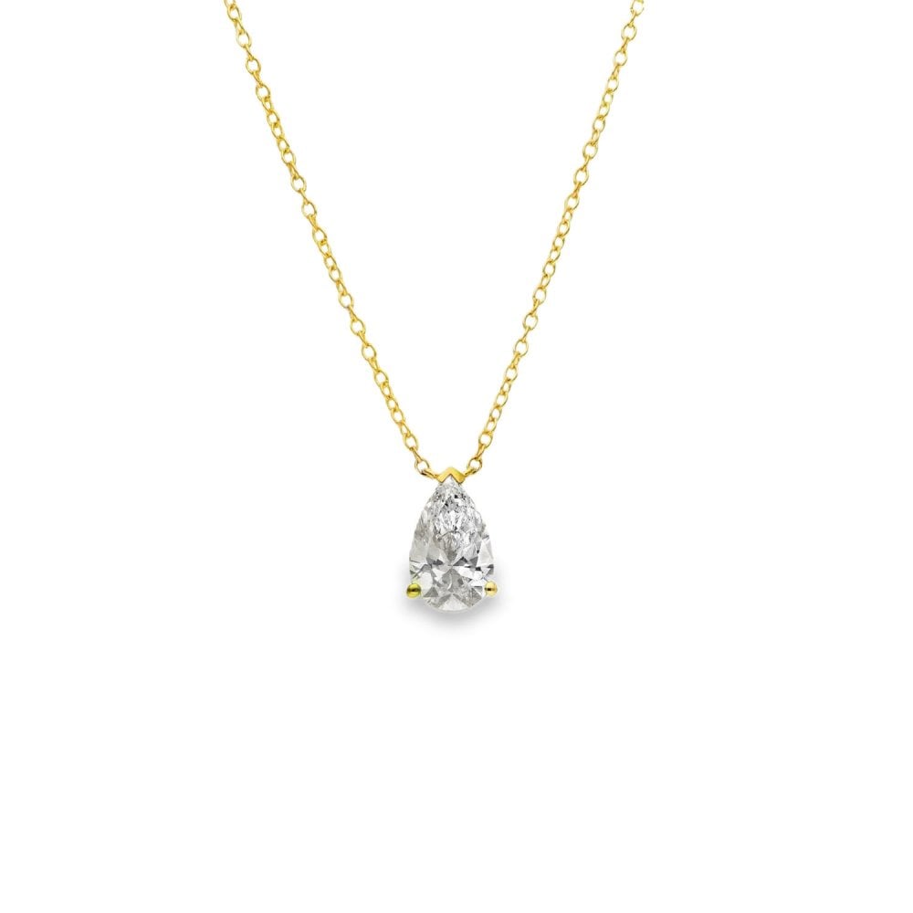 1.00ct Yellow Gold Pear-Cut Diamond Pendant & Chain - D/E/VS1
