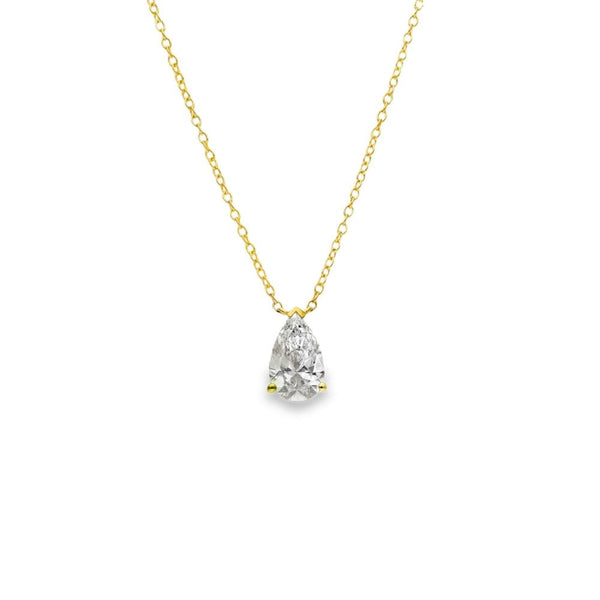 1.00ct Yellow Gold Pear-Cut Diamond Pendant & Chain - D/E/VS1