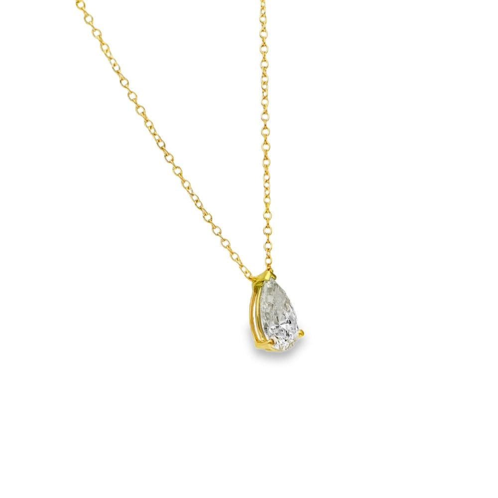 1.00ct Yellow Gold Pear-Cut Diamond Pendant & Chain - D/E/VS1