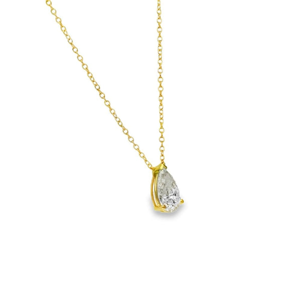 1.00ct Yellow Gold Pear-Cut Diamond Pendant & Chain - D/E/VS1