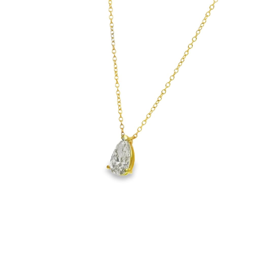 1.00ct Yellow Gold Pear-Cut Diamond Pendant & Chain - D/E/VS1