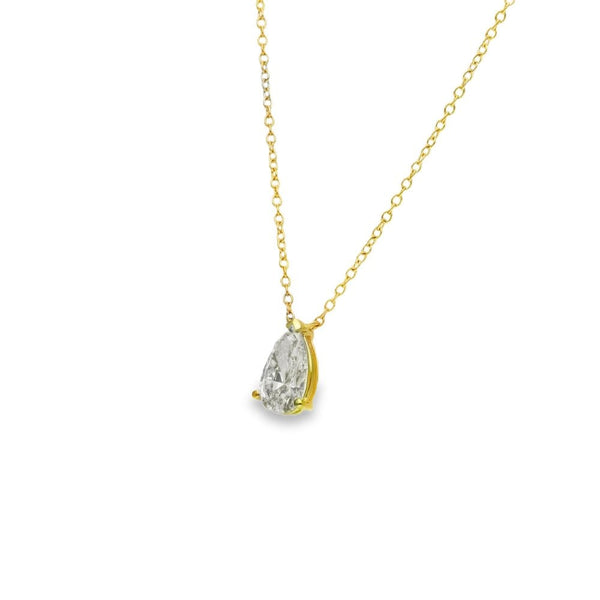 1.00ct Yellow Gold Pear-Cut Diamond Pendant & Chain - D/E/VS1