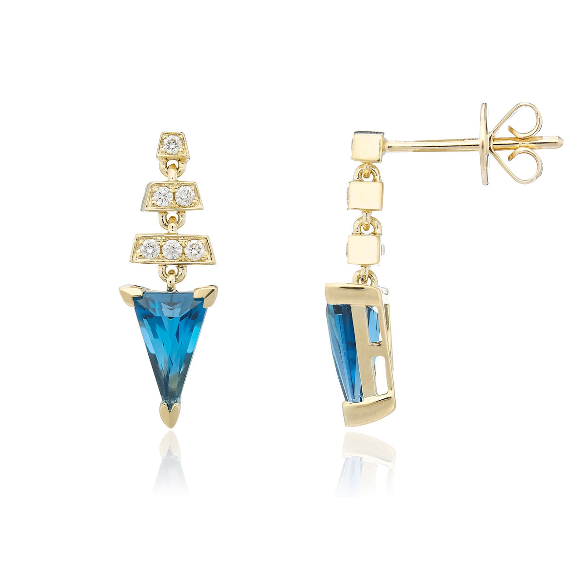 9ct Yellow Gold London Blue Topaz & Diamond Drop Earrings