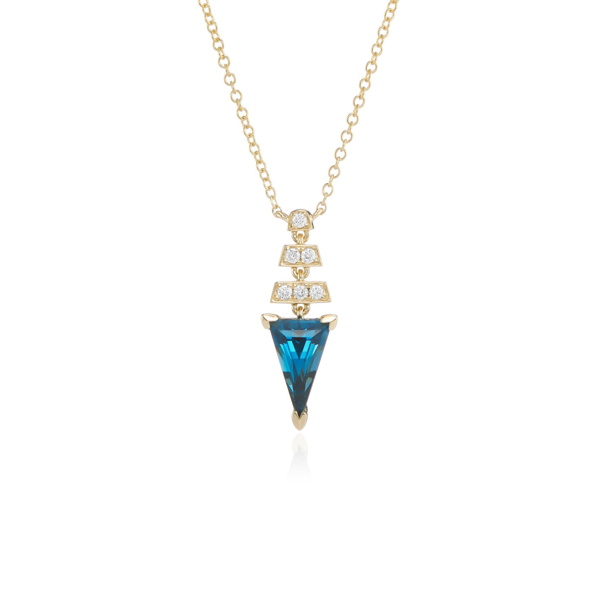 9ct Yellow Gold London Blue Topaz & Diamond Pendant & Chain