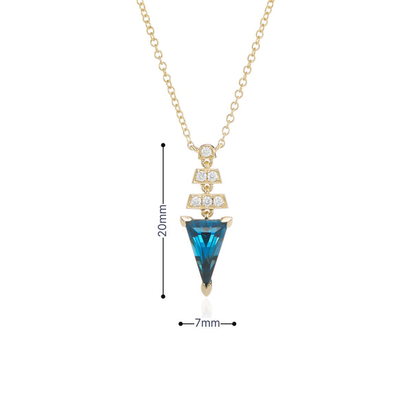9ct Yellow Gold London Blue Topaz & Diamond Pendant & Chain