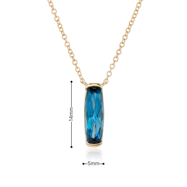 9ct Yellow Gold London Blue Topaz Pendant & Necklace - 16/18"