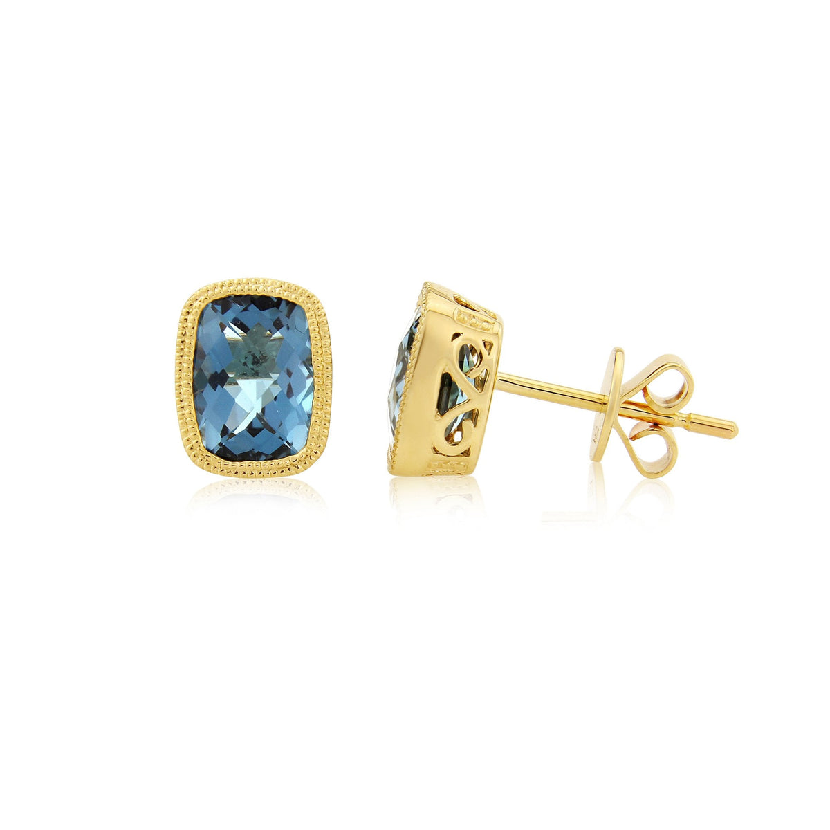 9ct Yellow Gold London Blue Topaz Stud Earrings - 6x8mm - 1.5g