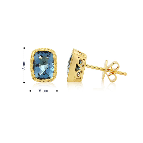 9ct Yellow Gold London Blue Topaz Stud Earrings - 6x8mm - 1.5g