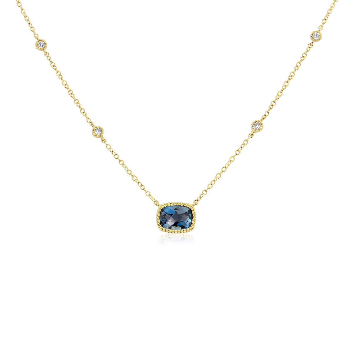 9ct Yellow Gold London Blue Topaz & Diamond Pendant & Necklace