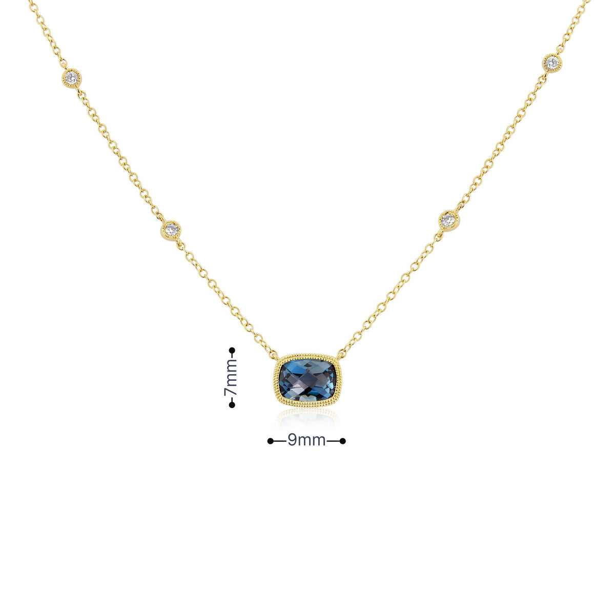 9ct Yellow Gold London Blue Topaz & Diamond Pendant & Necklace