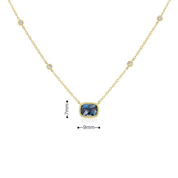 9ct Yellow Gold London Blue Topaz & Diamond Pendant & Necklace