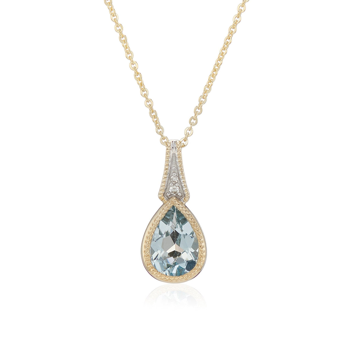 9ct Yellow Gold Aquamarine & Diamond Pendant & Necklace - 16/18"