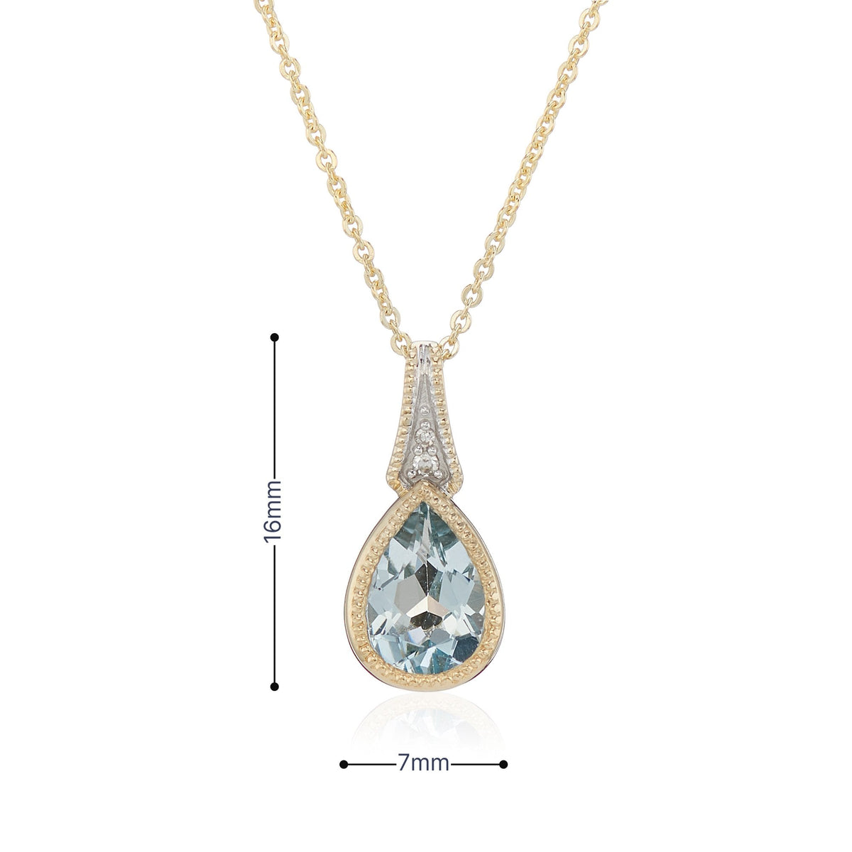 9ct Yellow Gold Aquamarine & Diamond Pendant & Necklace - 16/18"