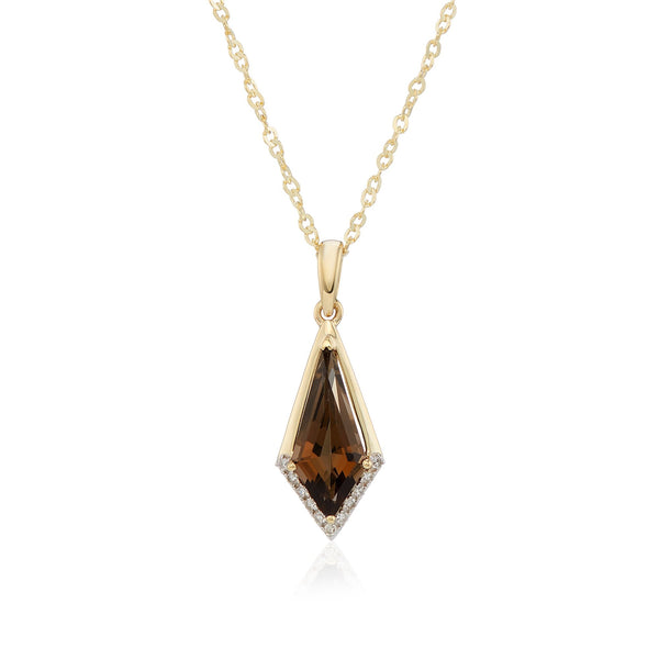 9ct Yellow Gold Smoky Quartz & Diamond Pendant & Necklace