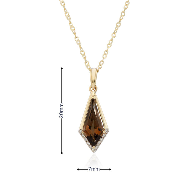 9ct Yellow Gold Smoky Quartz & Diamond Pendant & Necklace