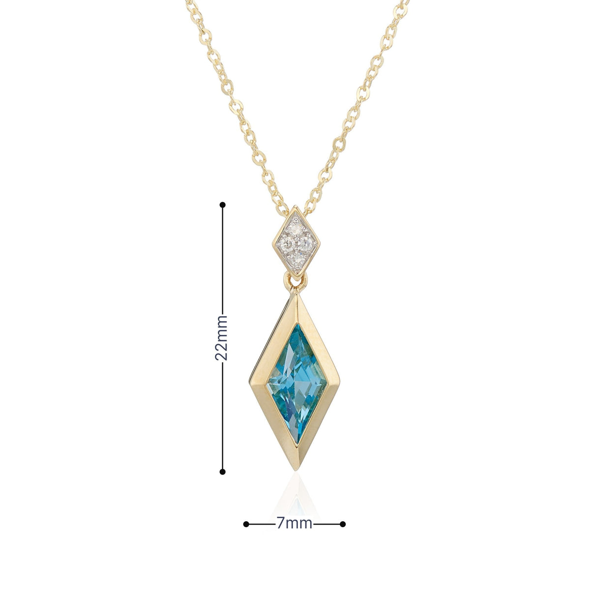 9ct Yellow Gold Blue Topaz & Diamond Pendant & Necklace - 16/18"
