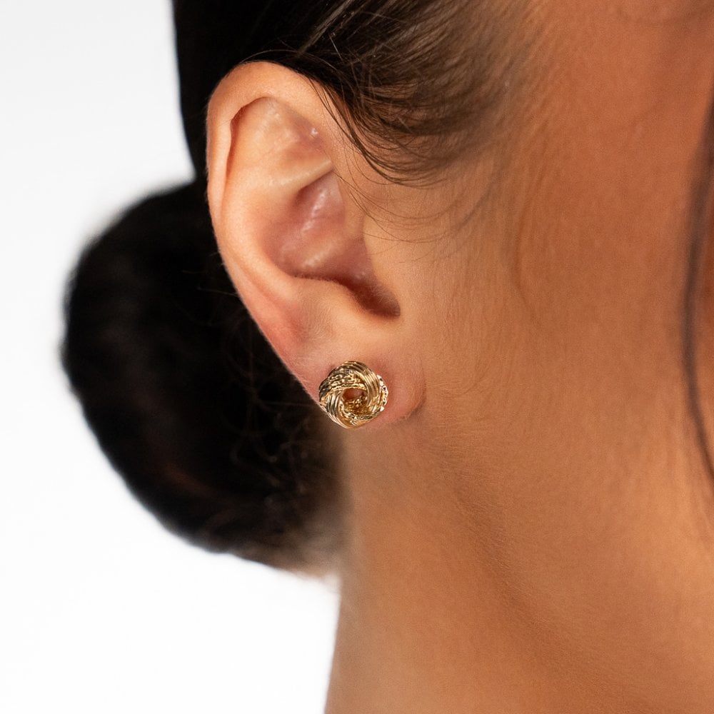 9ct Yellow Gold Knot Stud Earrings - 10x10x16mm - 1.3g