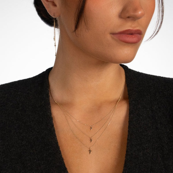 9ct Yellow Gold Triple Chain Cross Drop Earrings - 53mm - 0.9g