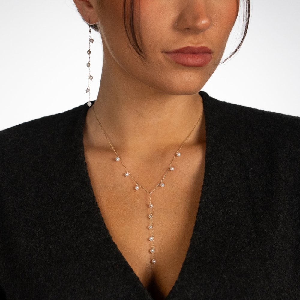 9ct Yellow Gold Pearl Drop Earrings - 77mm - 1.8g